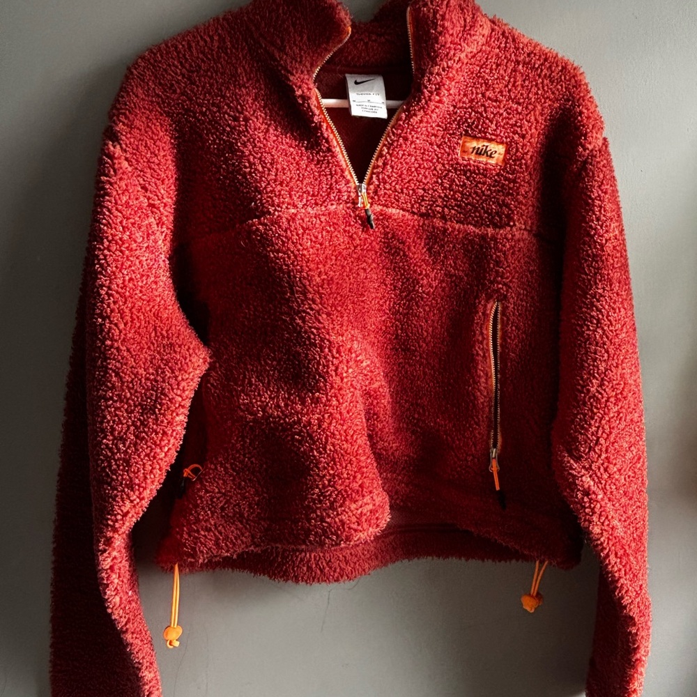 Nike Red Sherpa Half-Zip Fleece Pullover with Orange Accents